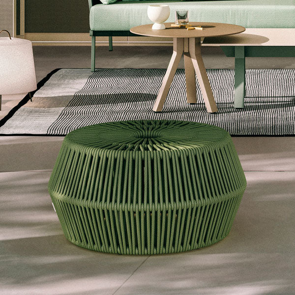 Outdoor patio Braid and Rope Puff Stool Foot-On - South Bell